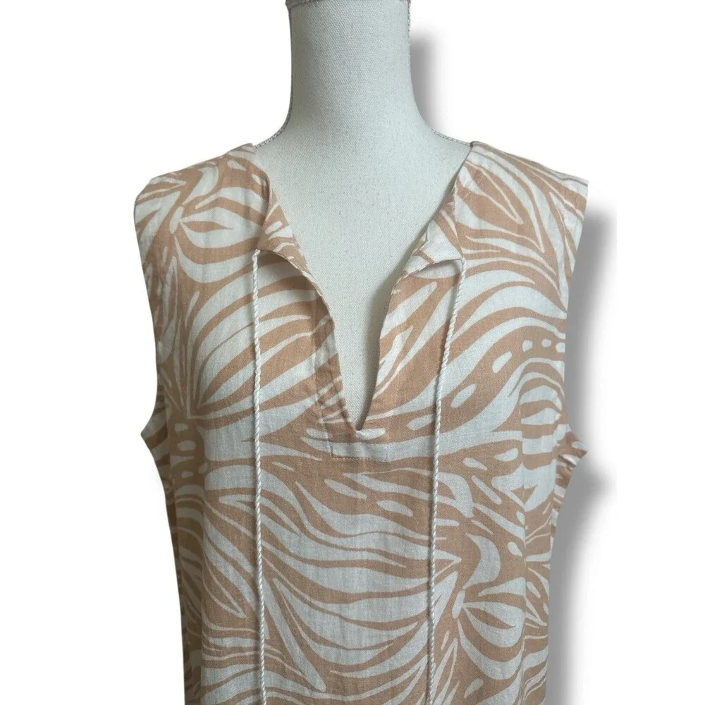 Rachel Zoe Women's L Boho Tan and Cream Zebra Print Linen Cover-Up with Tassels